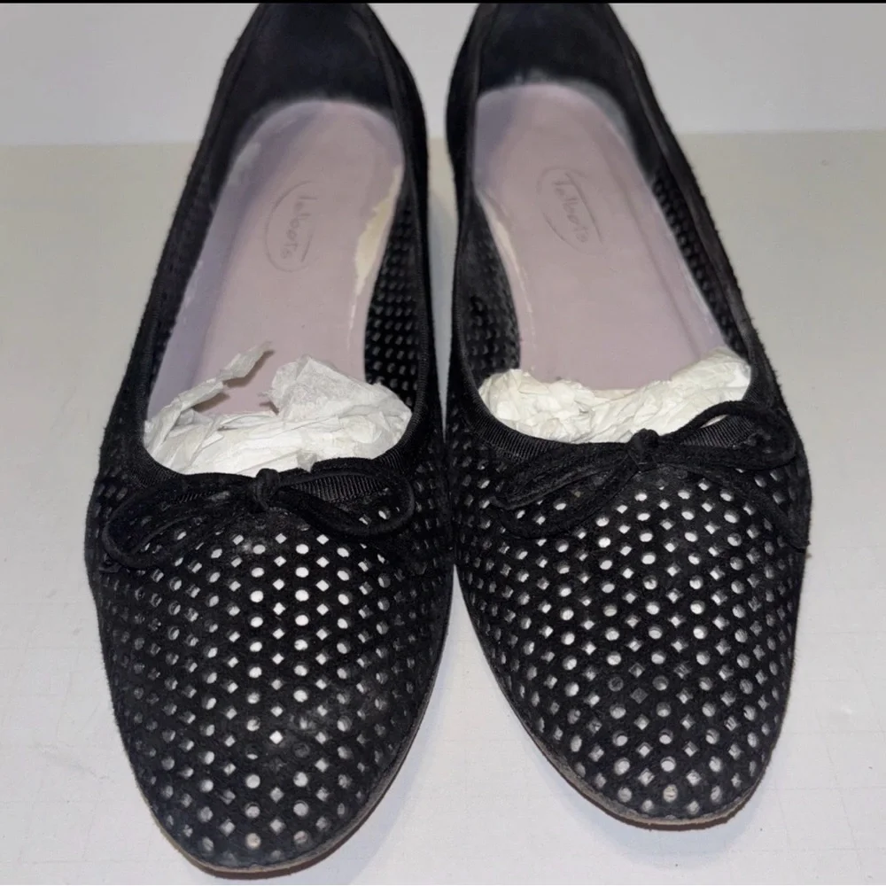 Talbots Shoes Womens 8 M Loafers Black Suede Mesh Slip On Bow Block Heels Casual